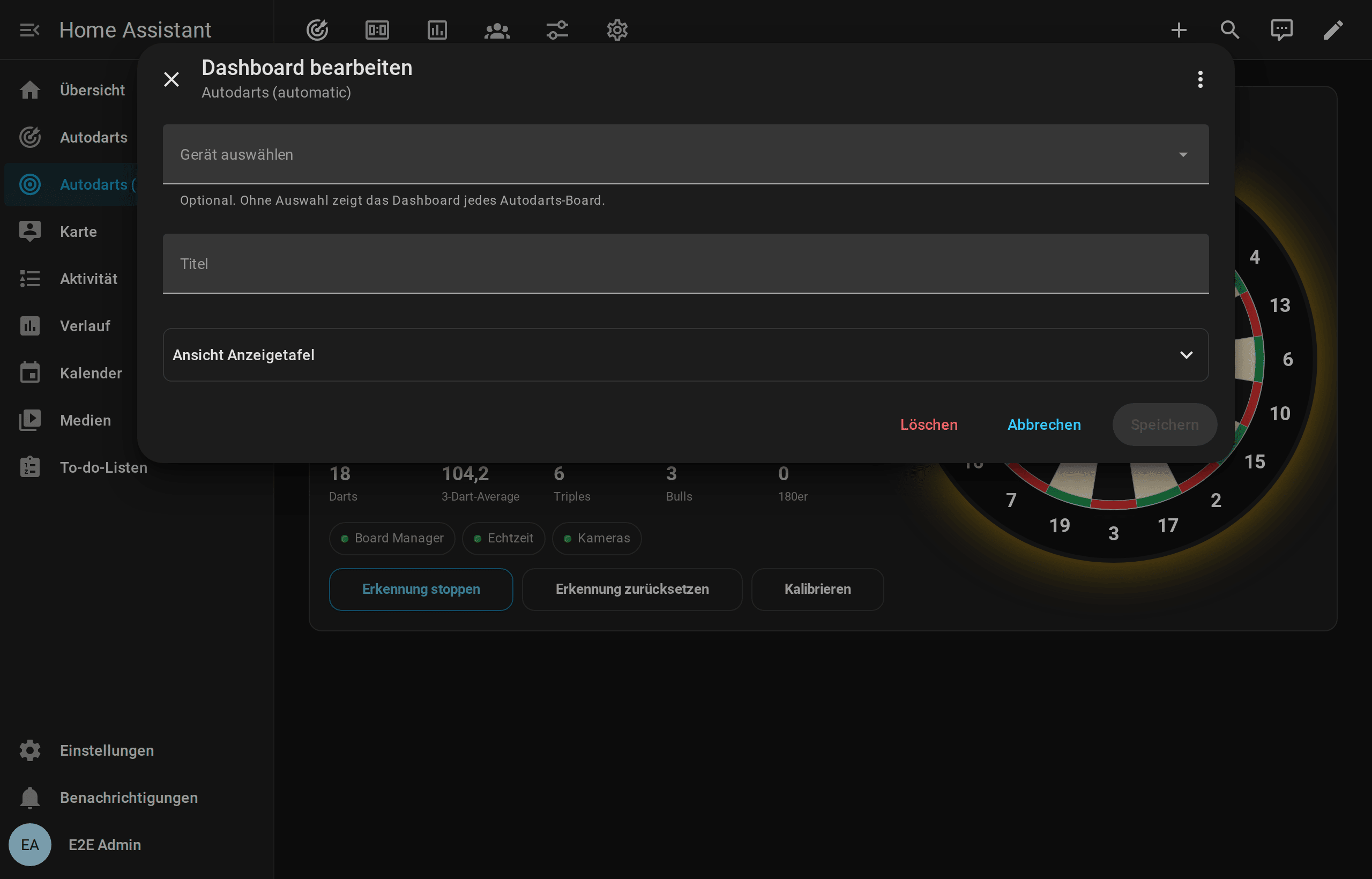 Der Editor des automatischen Dashboards mit Board und Titel