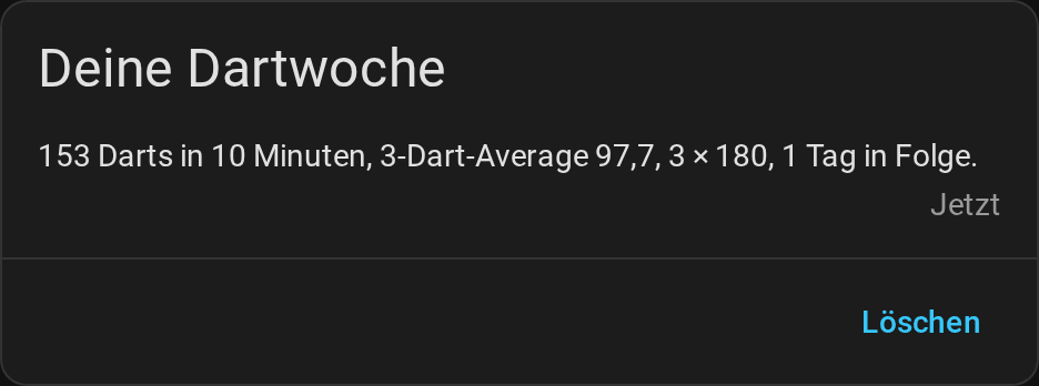 Benachrichtigung „Deine Dartwoche“ in Home Assistant mit Darts, 3-Dart-Average und Trainingsserie der Woche